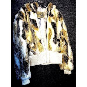 Autumn Trails Faux Fur Crop Zip Bomber Jacket Thick Coat w Hoodie Junior Size XL